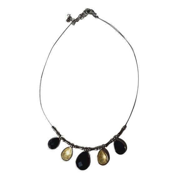 Yellow Black Stone Cabochon Glass Necklace Bead Spring Summer Fashion Jewelry - Picture 7 of 14